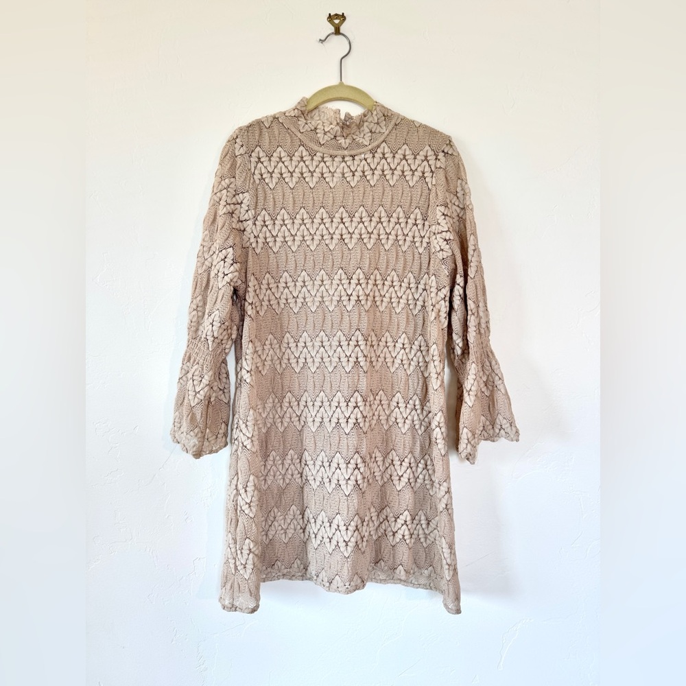 Free People Simone Mockneck Lace Mini Dress with Bell Sleeves